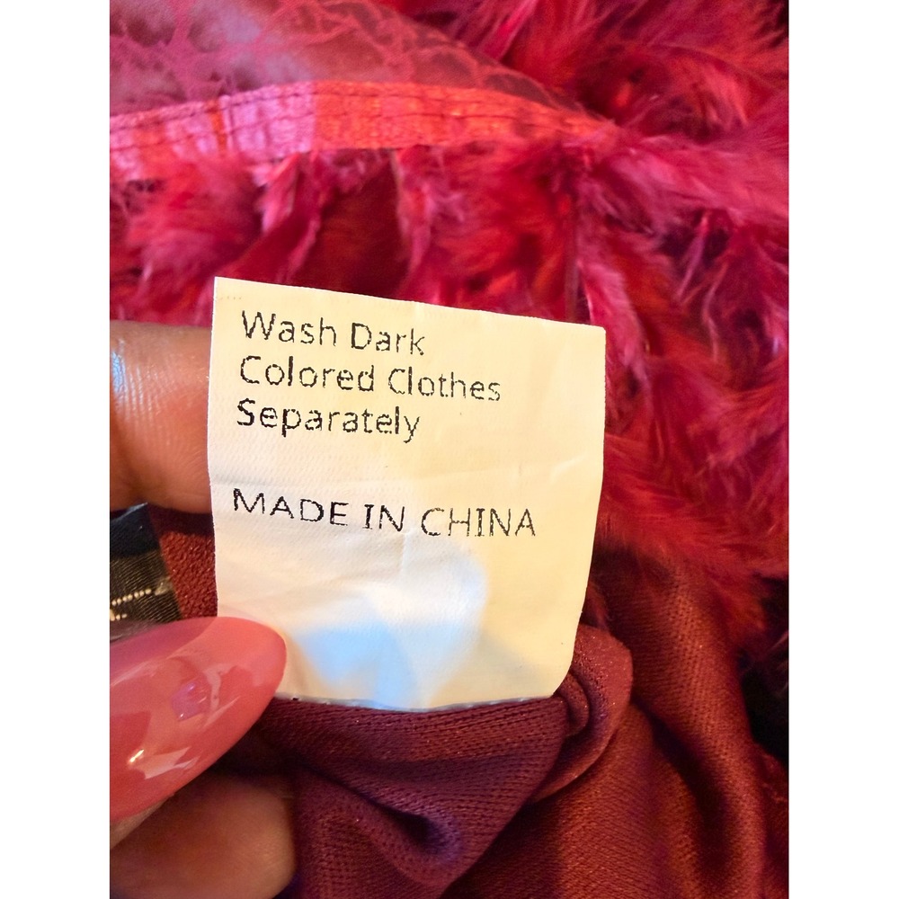 Burgundy Blazer Mini Dress Faux Feather Hem Deep V-Neck Lg Party Cocktail Baddie - Picture 15 of 16
